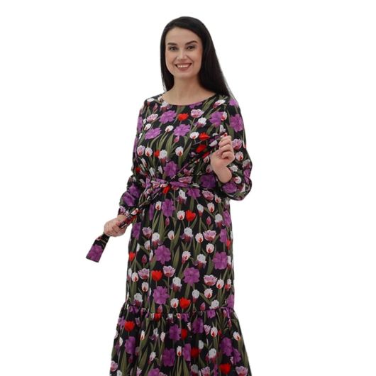 Платье Цветочное, черное, Цвет: Черный, Размер: XL, изображение 2