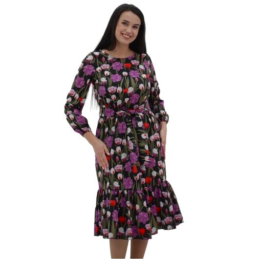 Платье Цветочное, черное, Цвет: Черный, Размер: XL, изображение 3