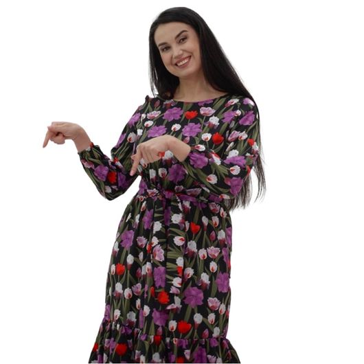 Платье Цветочное, черное, Цвет: Черный, Размер: XL, изображение 4