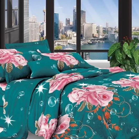 Комплект постельного белья Мирабелла Изумрудная роза, Колір комплекту: Смарагдова троянда, Розмір: євро, Розмір наволочки: 70*70
